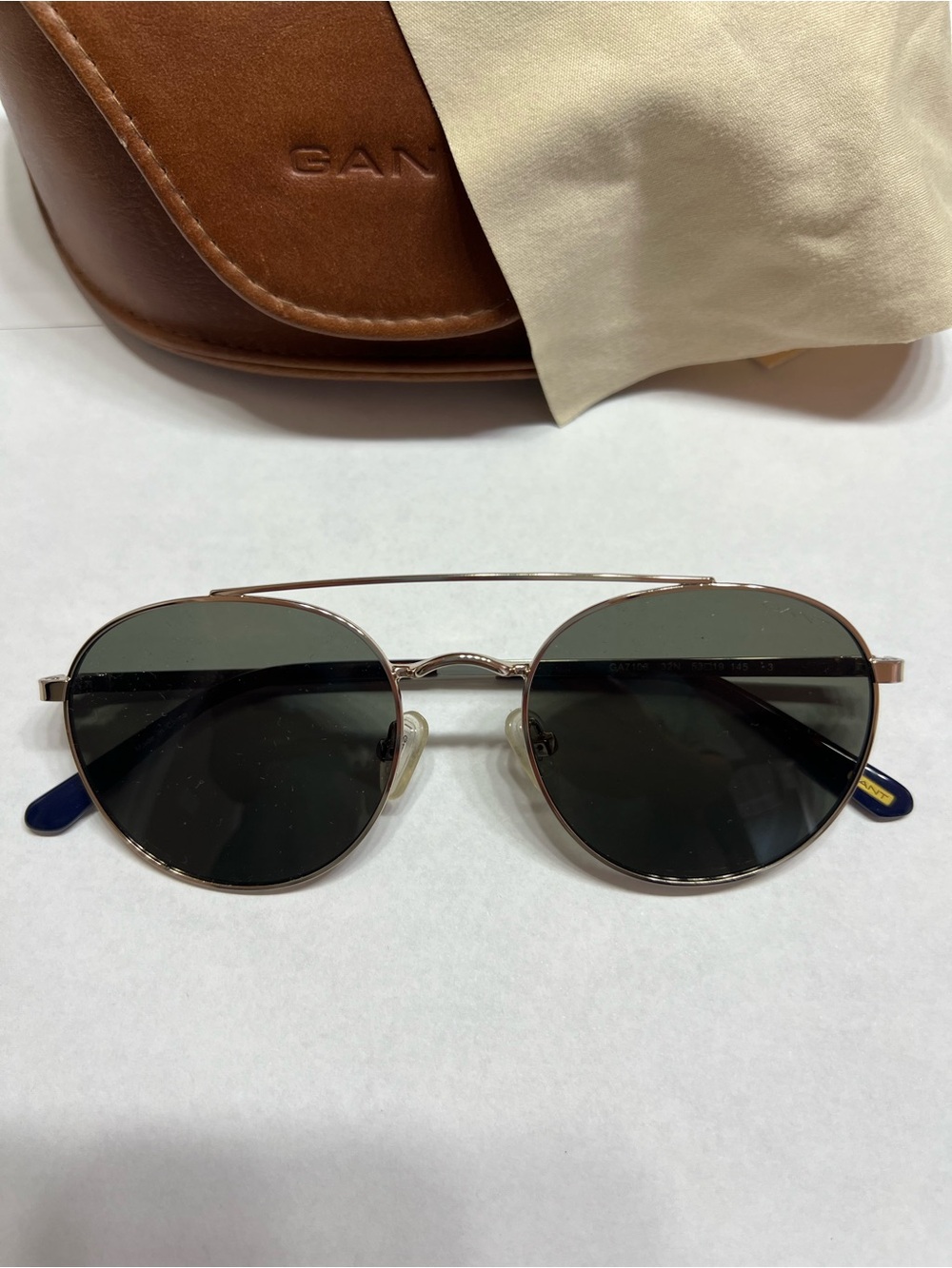 Gant 7108 Men’s Round Double-Bridge Sunglasses Gold Frame, Dark Green Lenses